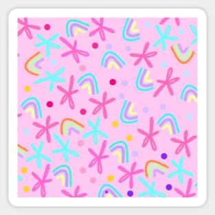 Rainbows and flowers on a pink background Sticker